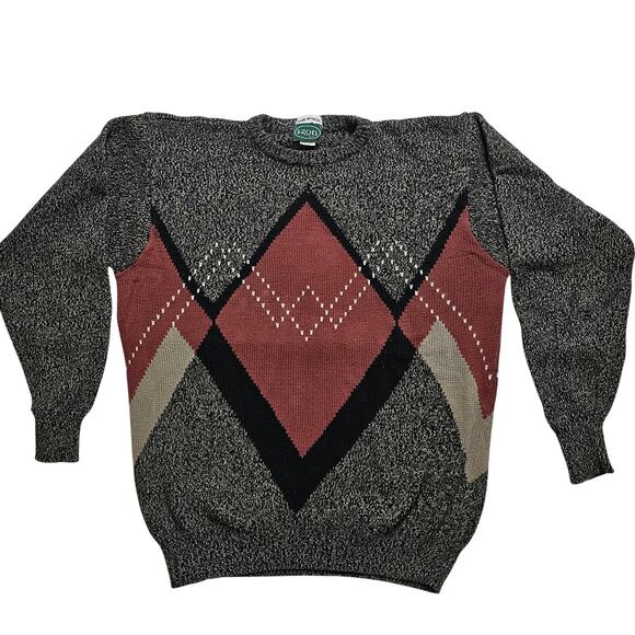 VTG men's Izod grandpa argyle plaid sweater rust black gray size Large - Picture 1 of 5